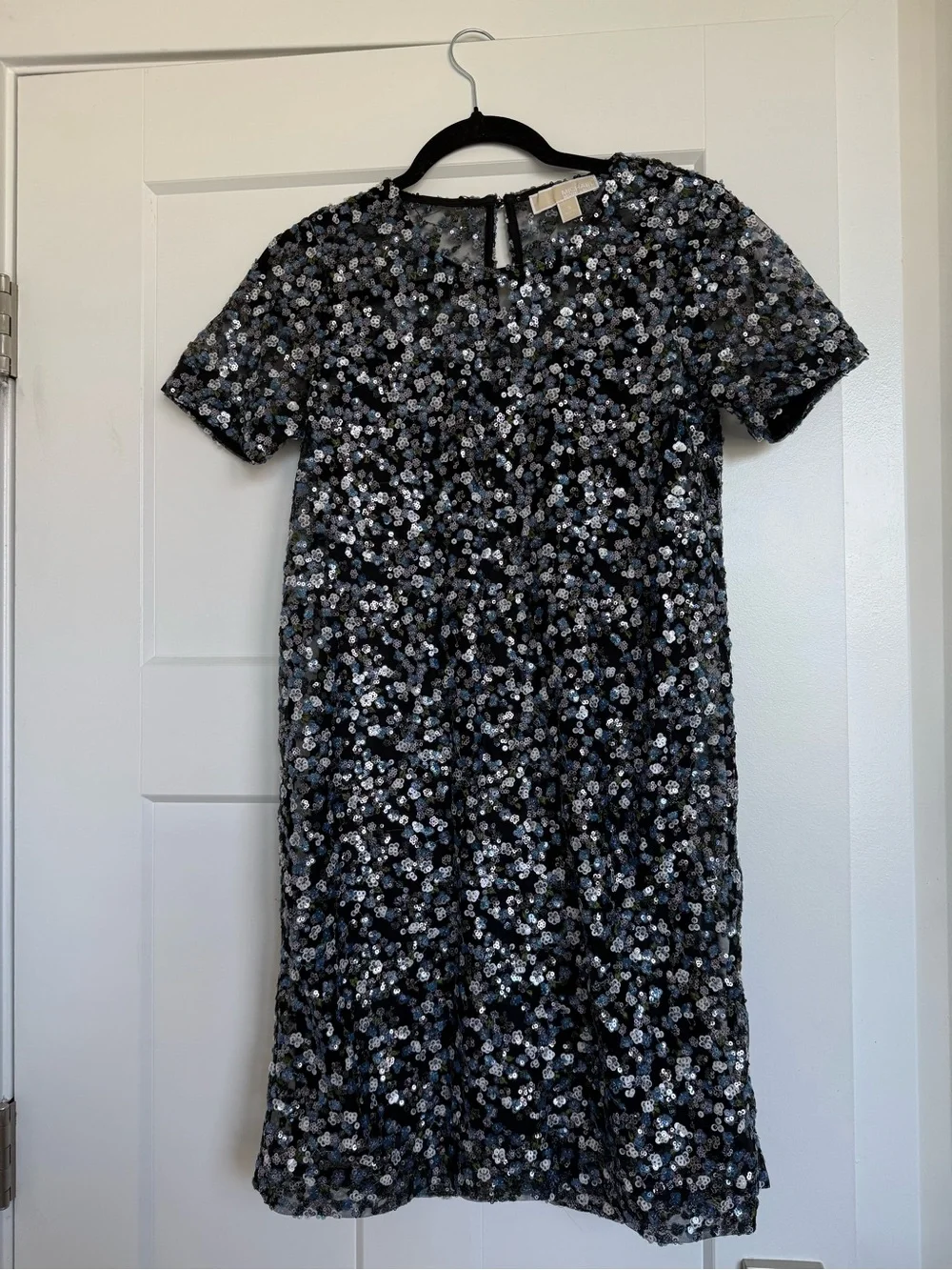 Michael Kors Black and Silver Sequin Short-Sleeve Dress